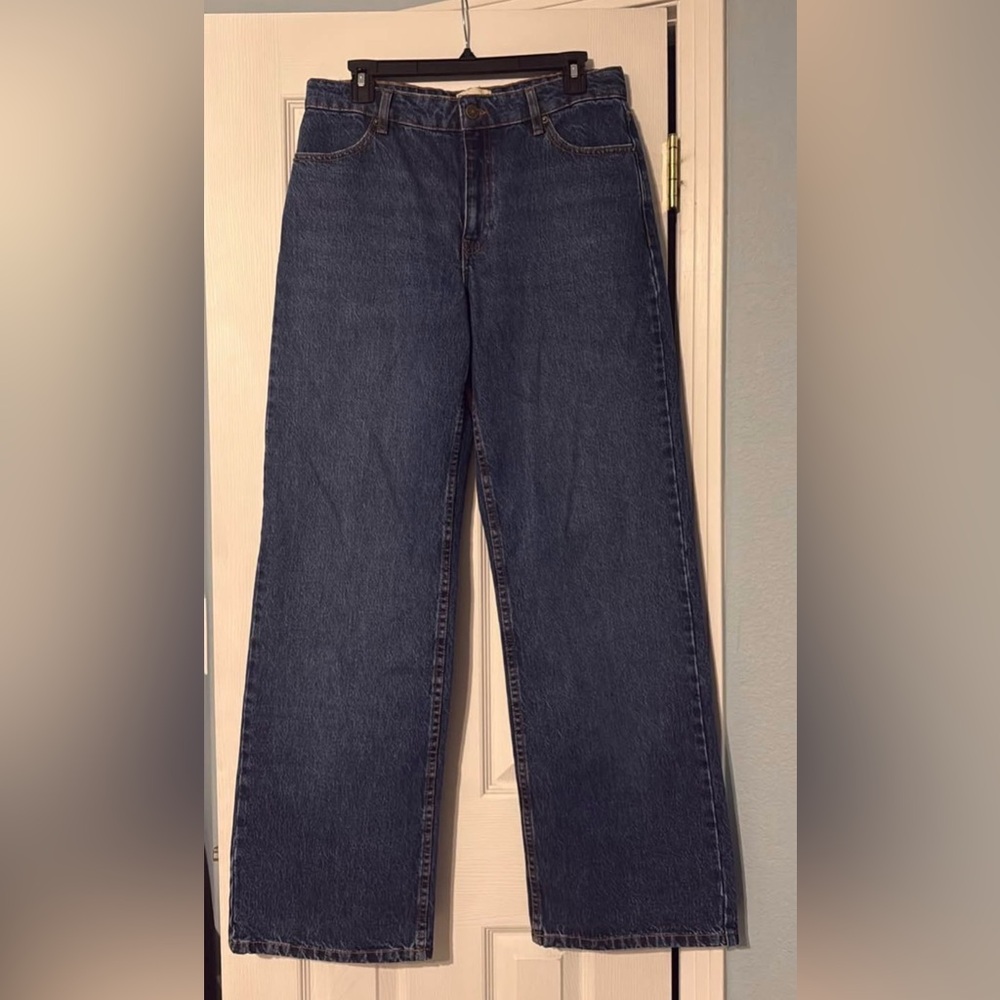 Sezane Wide Leg Trousers in Medium Blue denim